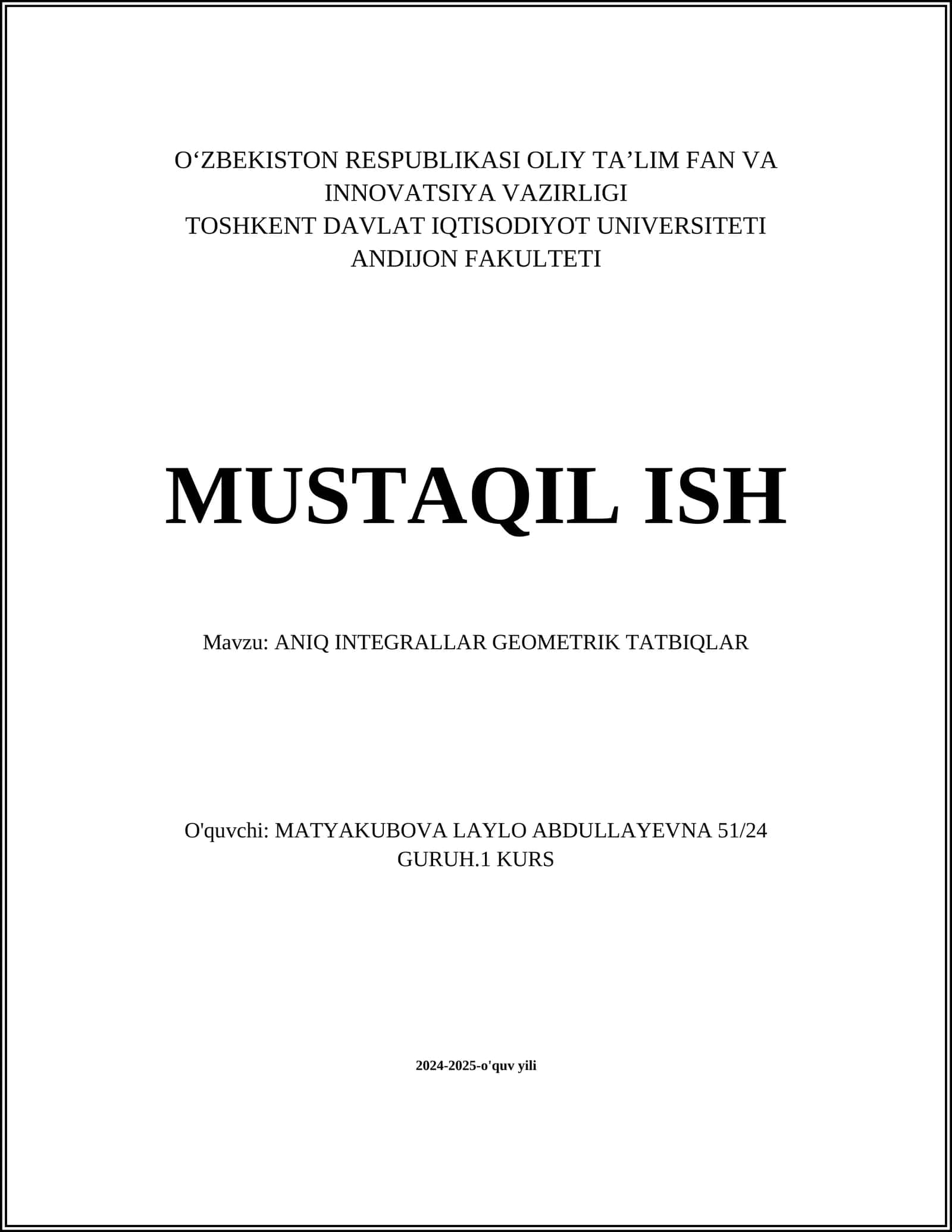 ANIQ INTEGRALLAR GEOMETRIK TATBIQLAR 1