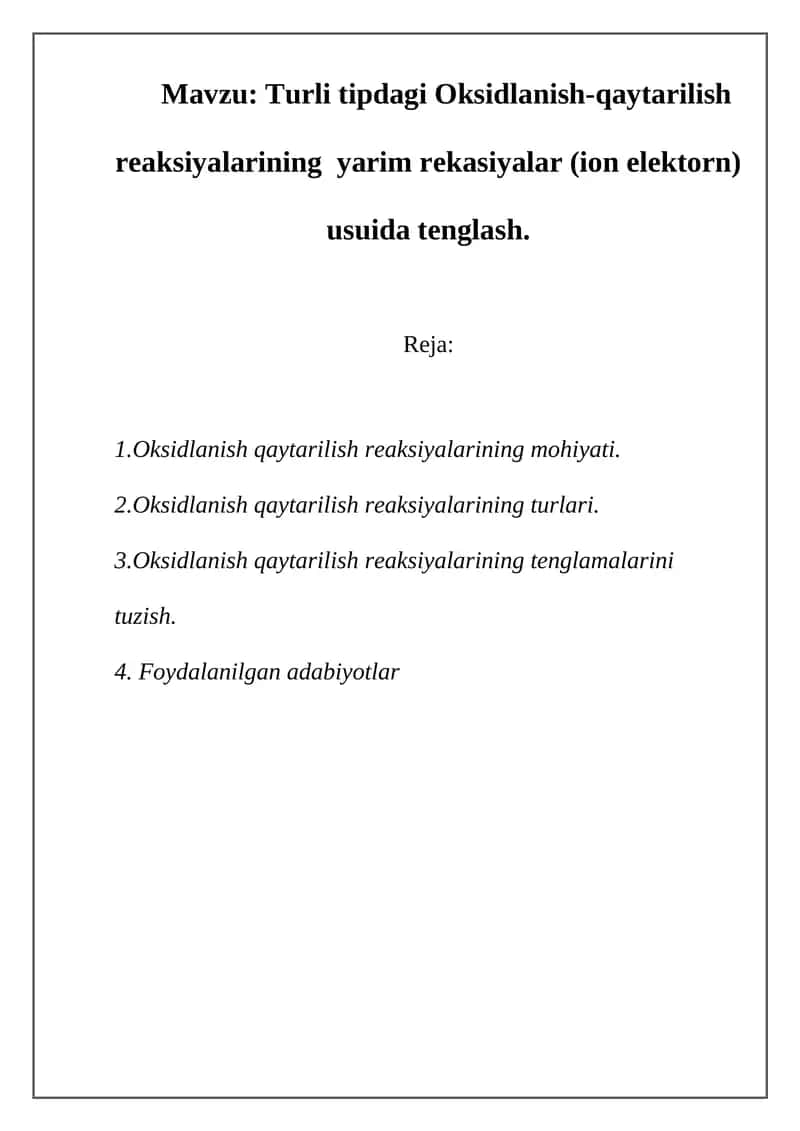 Oksidlanish-qaytarilish reaksiyalari 1