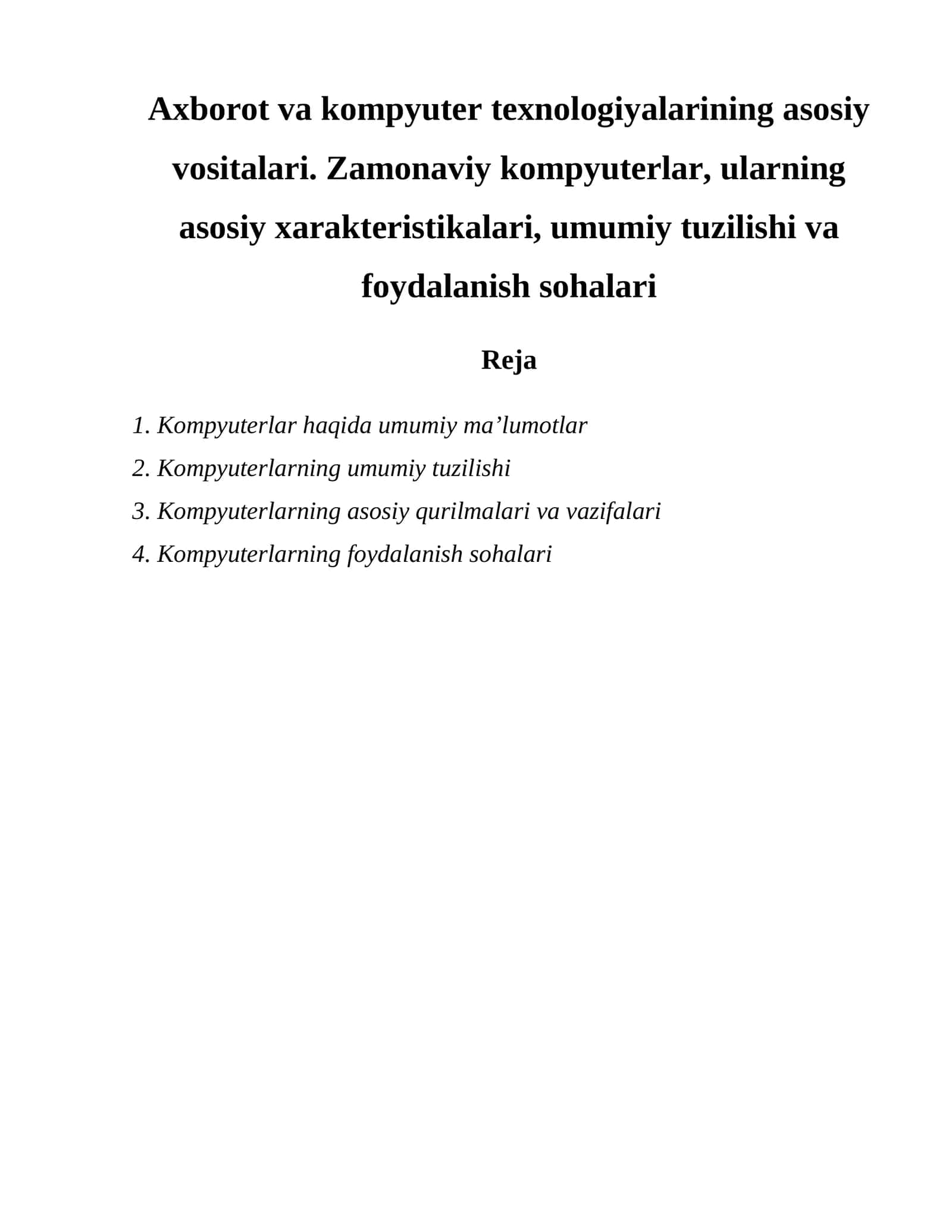 Kompyuterlar haqida umumiy maʼlumotlar 1