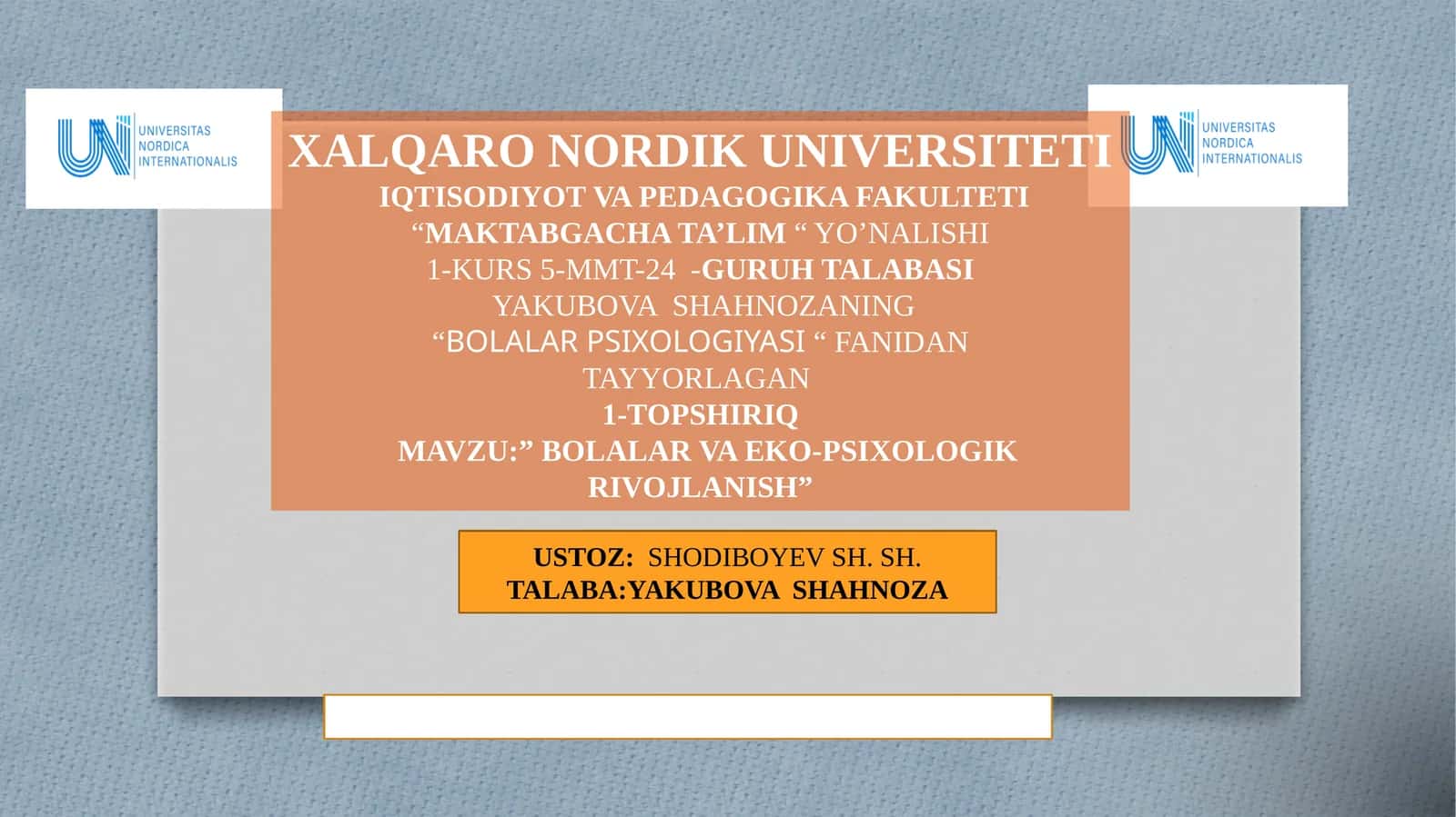 BOLALAR VA EKO-PSIXOLOGIK RIVOJLANISH 1