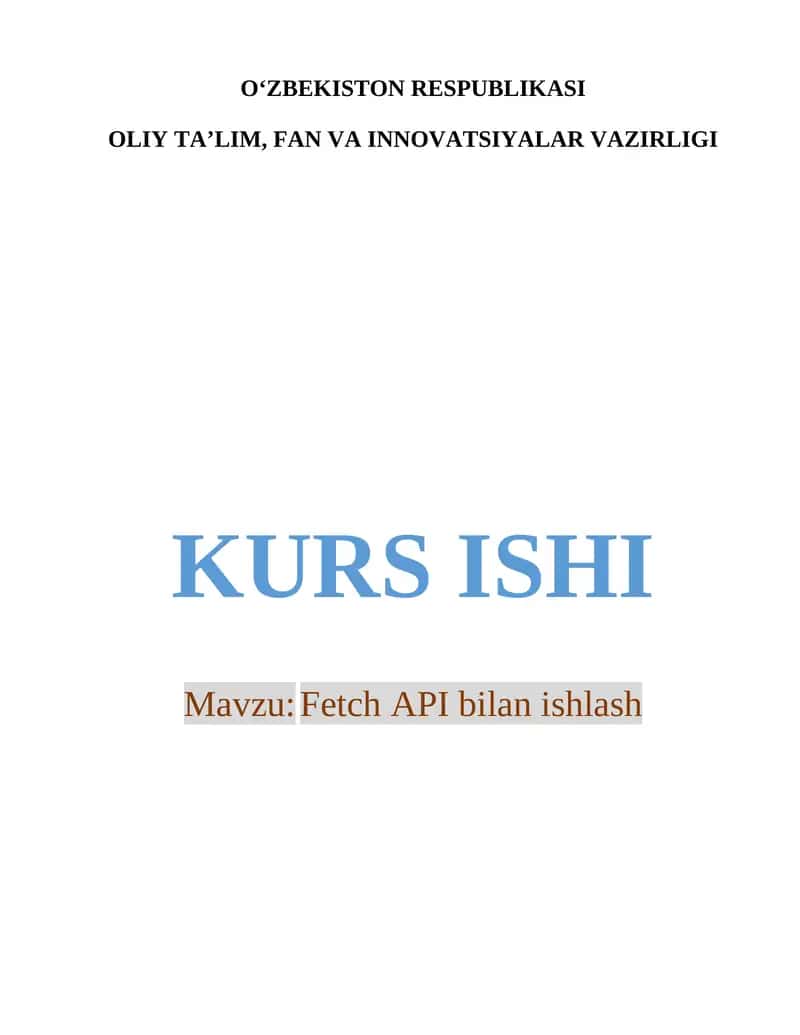 Fetch API bilan ishlash 1