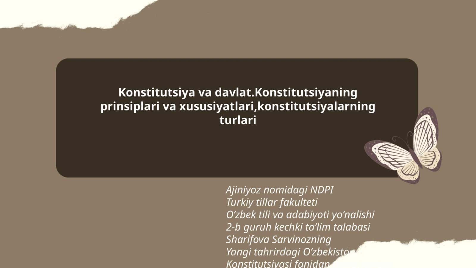 Yangi tahrirdagi Oʻzbekiston Konstitutsiyasi fanidan tayyorlangan taqdimoti 1