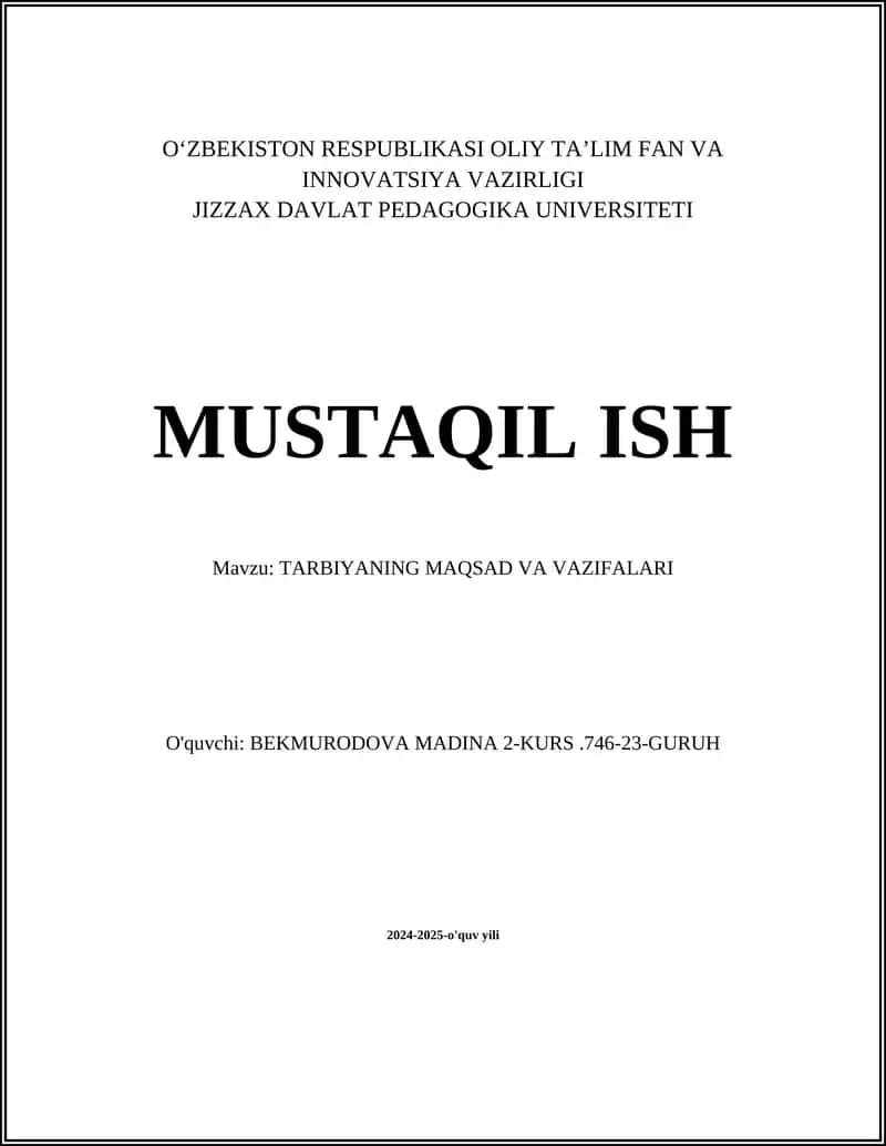 TARBIYANING MAQSAD VA VAZIFALARI 1