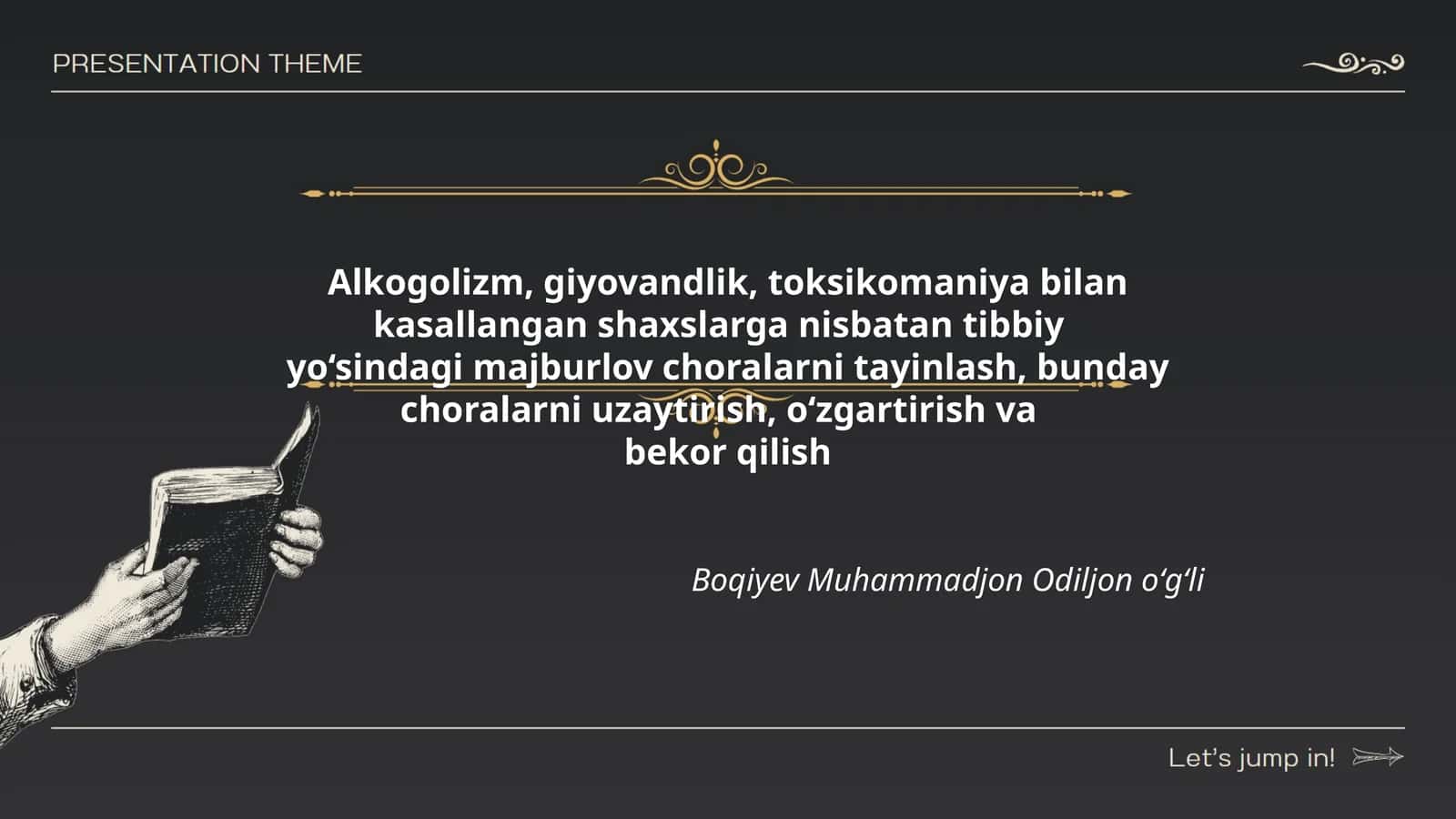 Alkogolizm, giyovandlik, toksikomaniya bilan kasallangan shaxslarga nisbatan tibbiy yo‘sindagi majburlov choralarni tayinlash, bunday choralarni uzaytirish, o‘zgartirish va bekor qilish 1