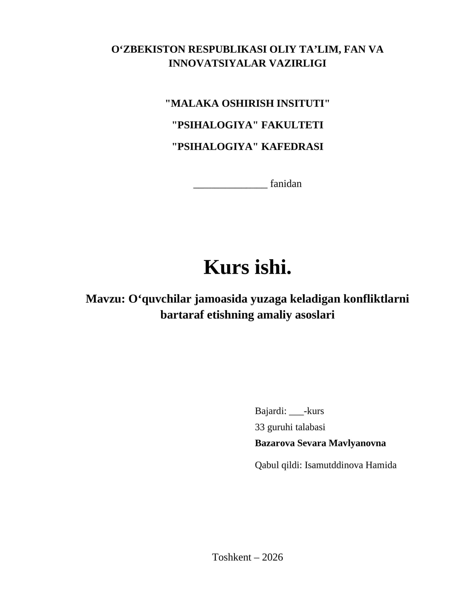 O‘quvchilar jamoasida yuzaga keladigan konfliktlarni bartaraf etishning amaliy asoslari 1
