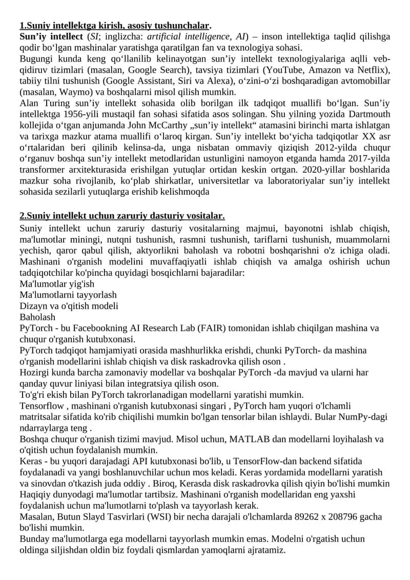 Suniy intellektga kirish, asosiy tushunchalar 1