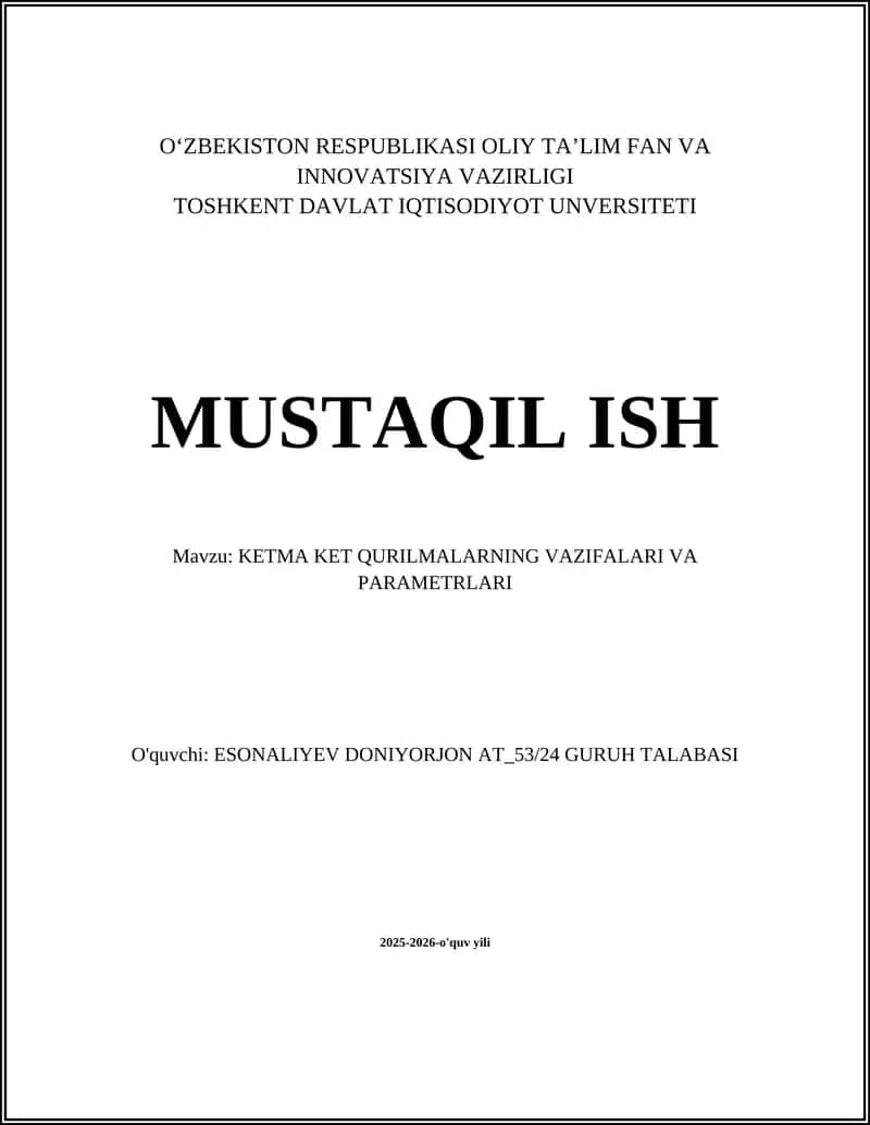 Ketma-ket qurilmalarning vazifalari va parametrlari 1
