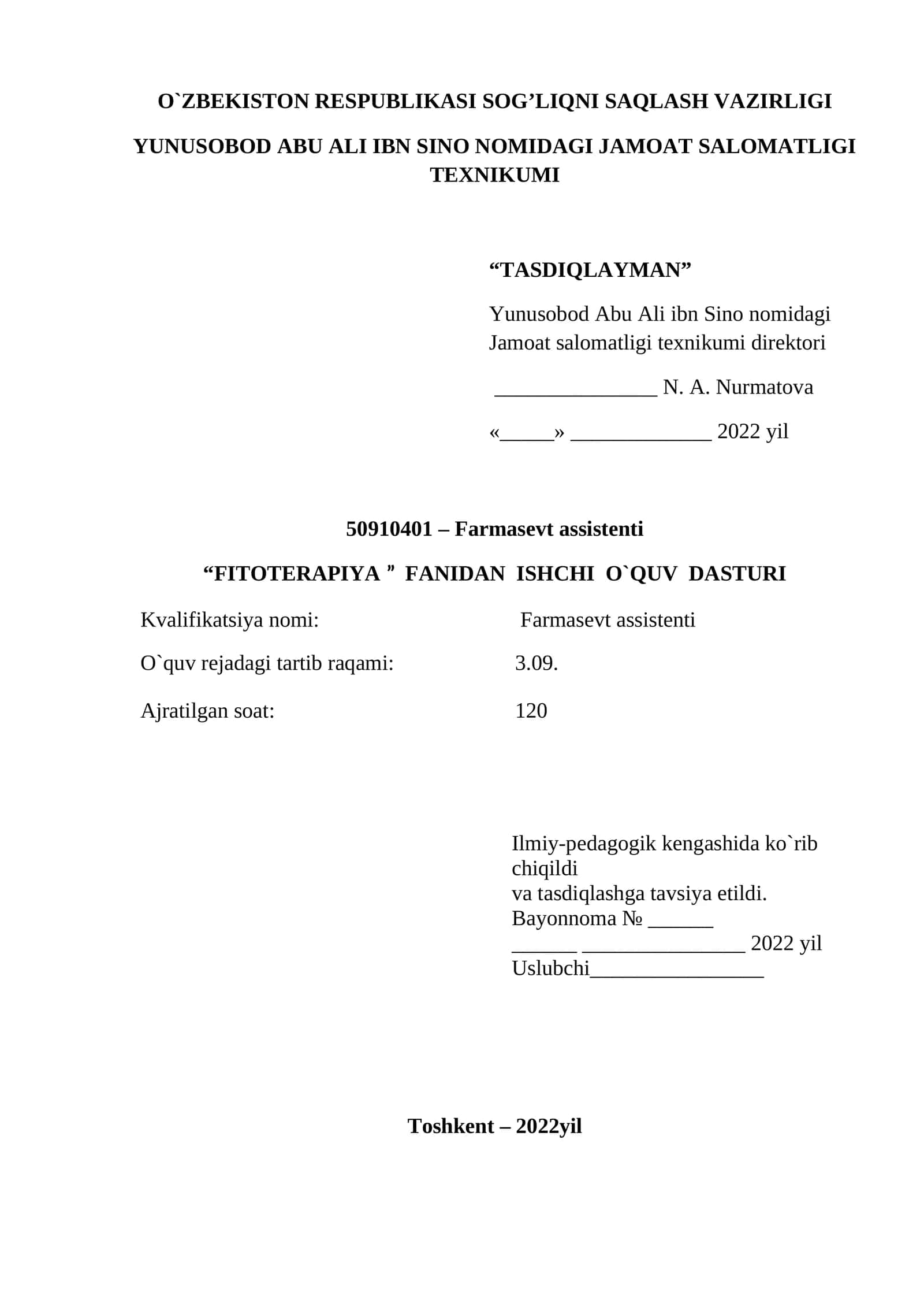 FITOTERAPIYA DARSIDAN ISHCHI O`QUV DASTURI 1