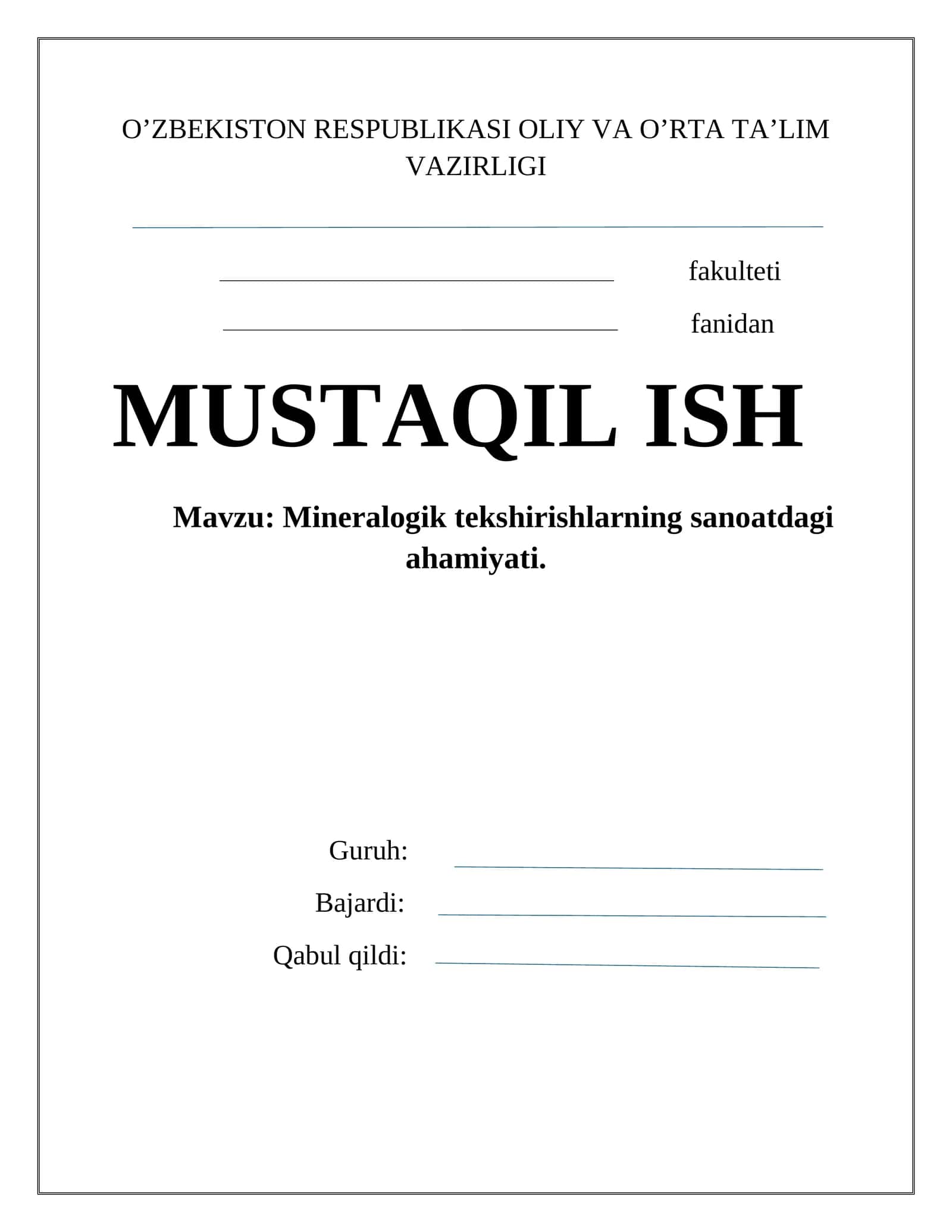 Mineralogik tekshirishlarning sanoatdagi ahamiyati 1