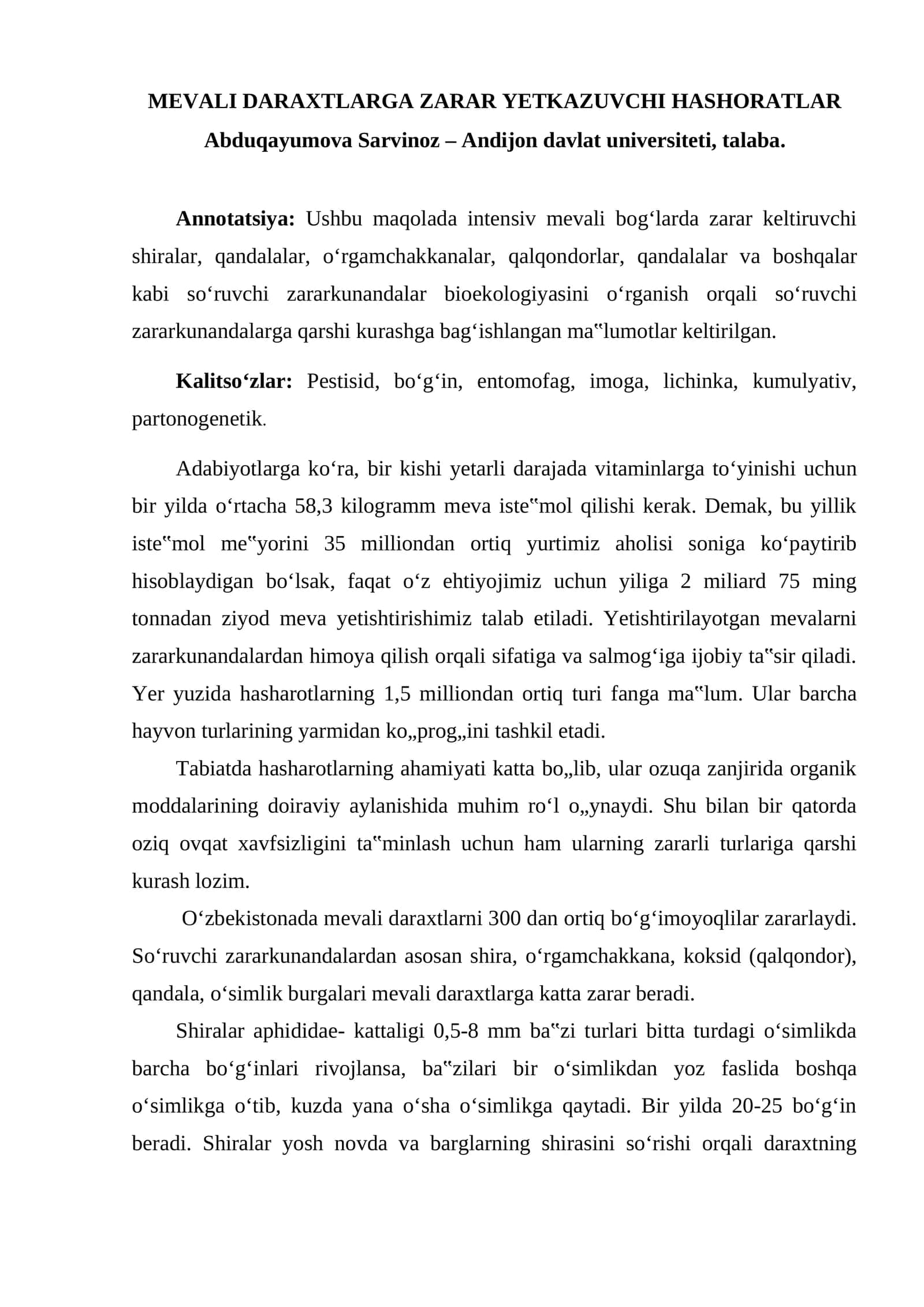MEVALI DARAXTLARGA ZARAR YETKAZUVCHI HASHORATLAR 1