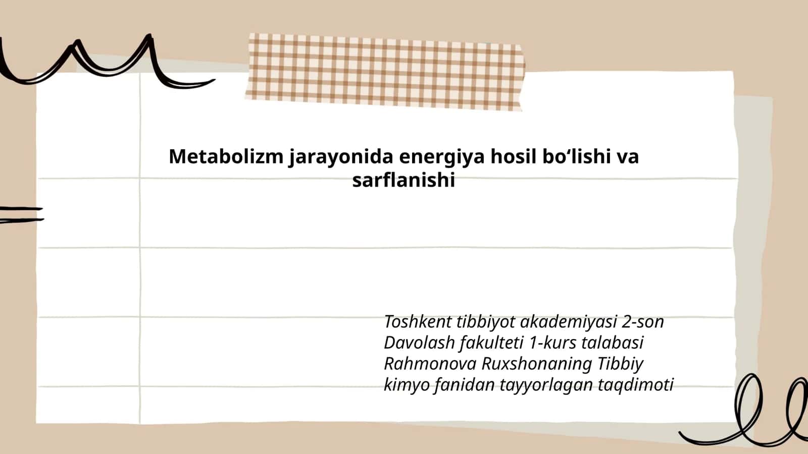 Metabolizm jarayonida energiya hosil boʻlishi va sarflanishi 1