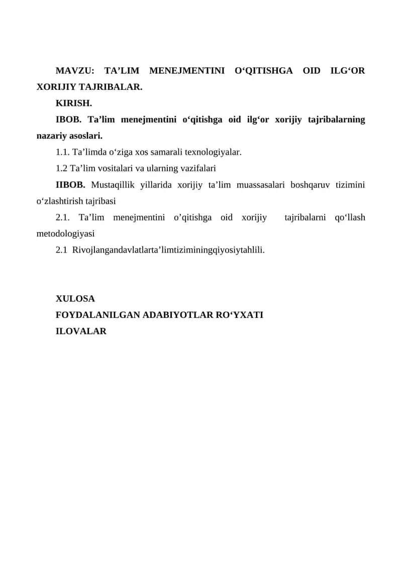 Ta’lim Menejmentini O‘qitishga oid Ilg‘or Xorijiy Tajribalar 1
