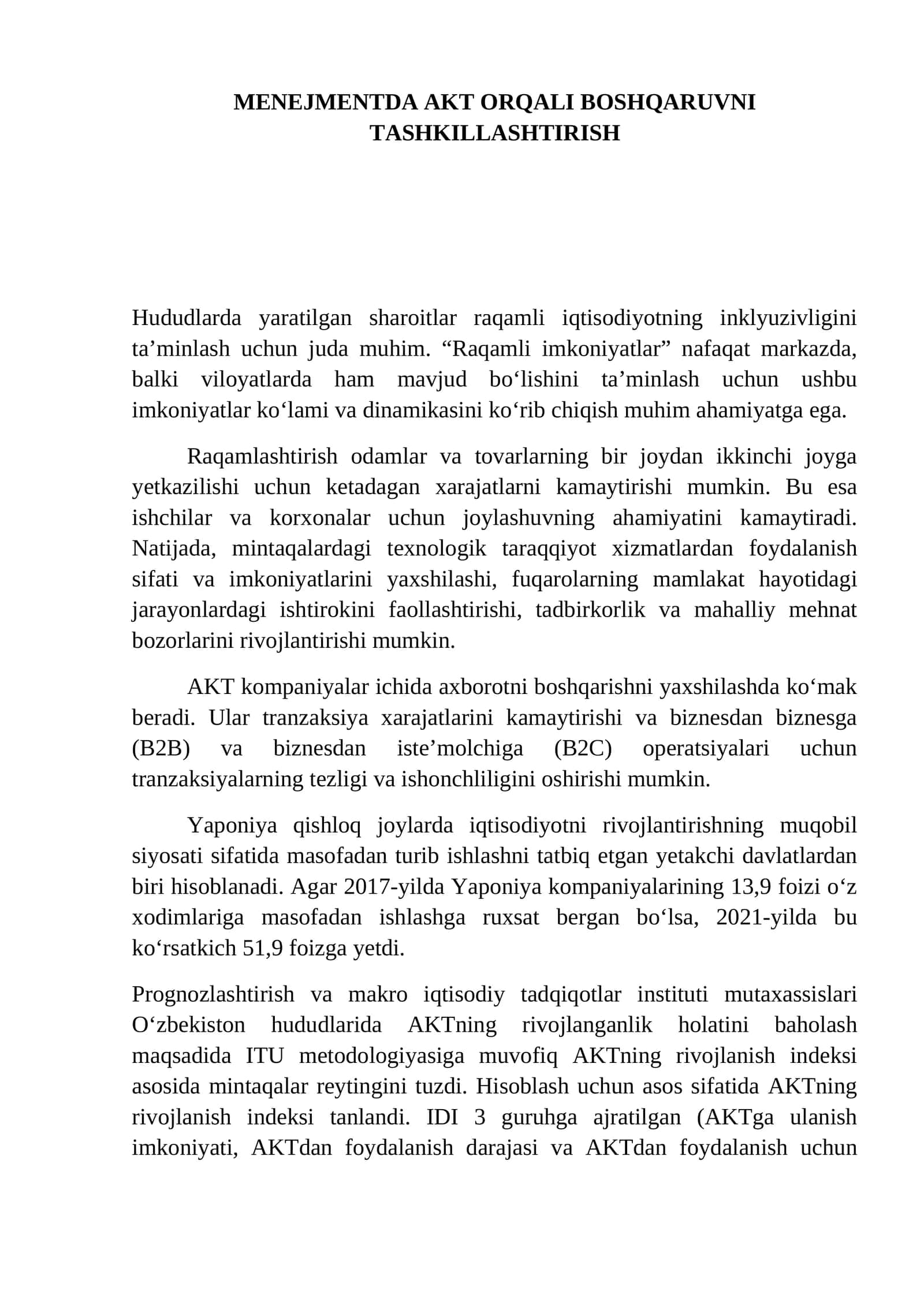 MENEJMENTDA AKT ORQALI BOSHQARUVNI TASHKILLASHTIRISH 1