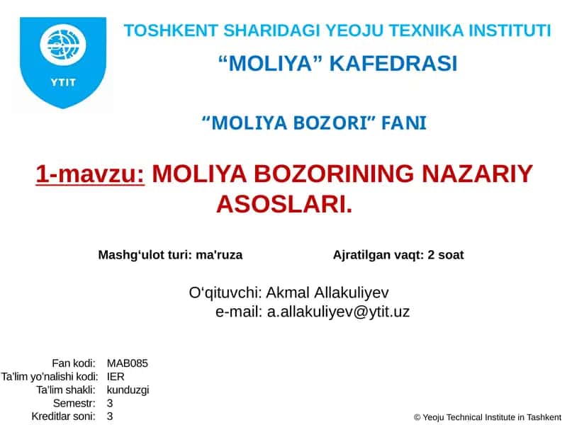 MOLIYA BOZORINING NAZARIY ASOSLARI 1