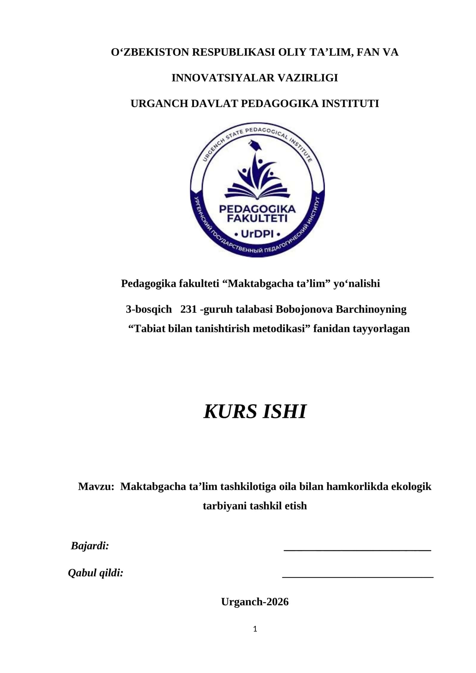 Maktabgacha ta’lim tashkilotiga oila bilan hamkorlikda ekologik tarbiyani tashkil etish 1