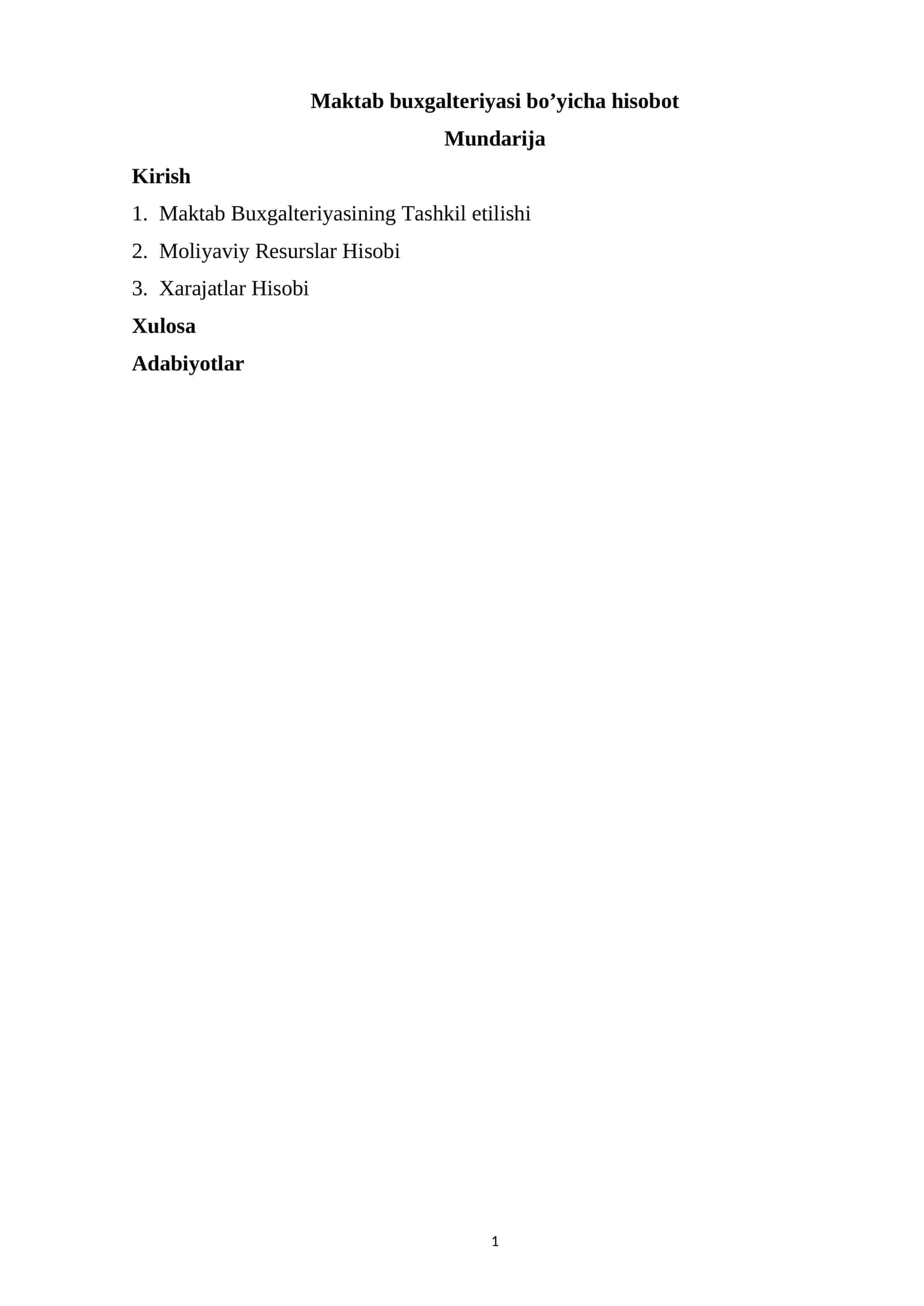 Maktab buxgalteriyasi bo’yicha hisobot 1