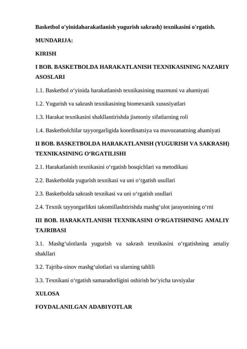 Basketbol o'yinidaharakatlanish yugurish sakrash) texnikasini o'rgatish 1