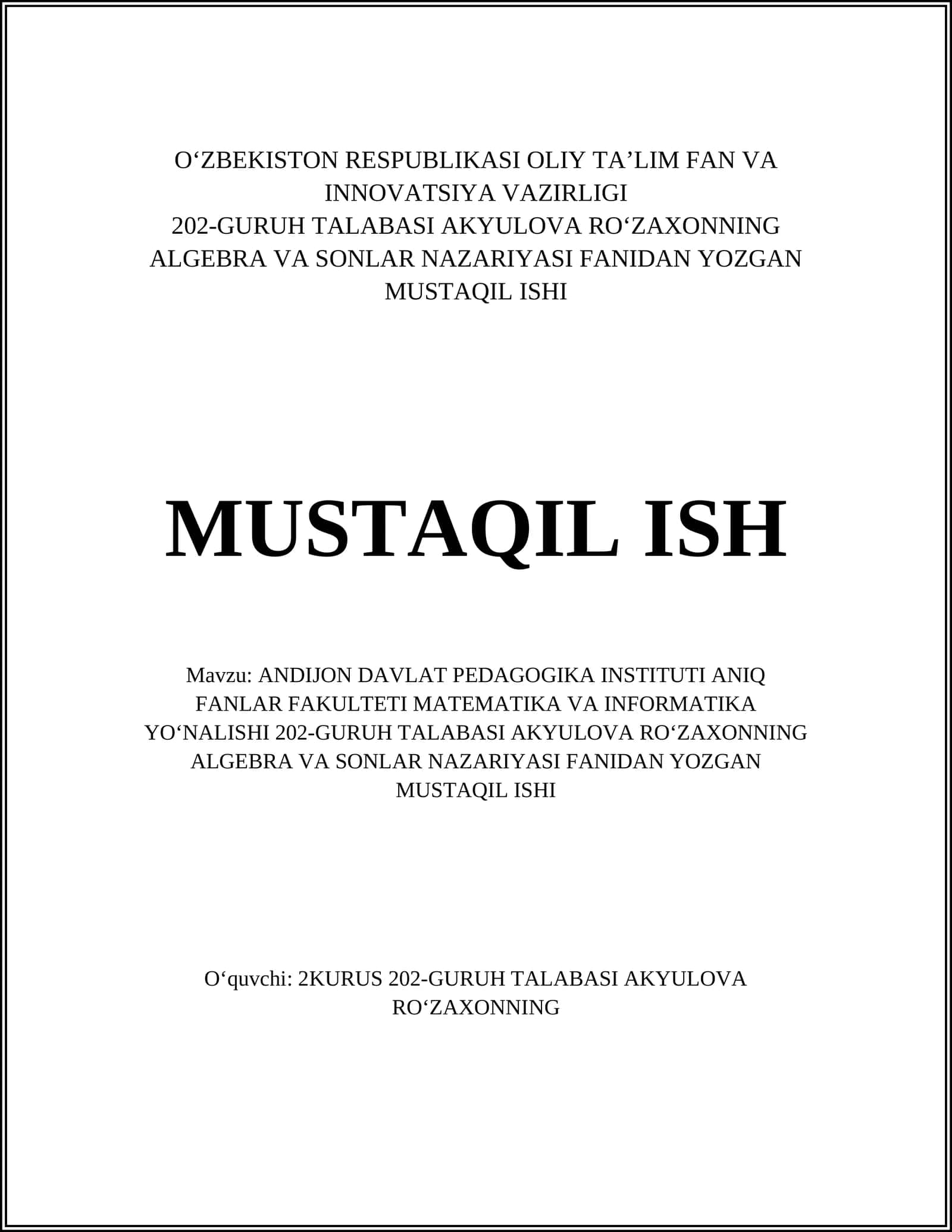 SONLAR NAZARIYASI MUSTAQIL ISHI 1