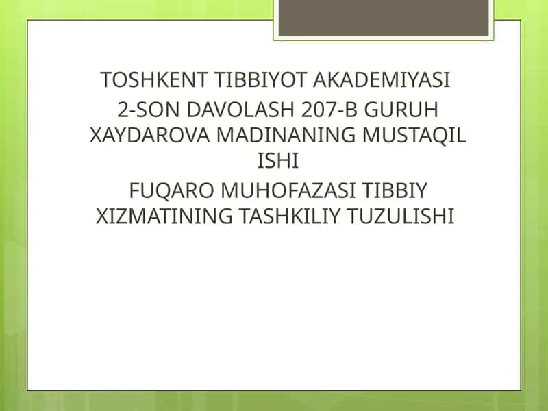 FUQAROMUHOFAZASITIBBIY XIZMATINING TASHKILIY TUZULISHI 1
