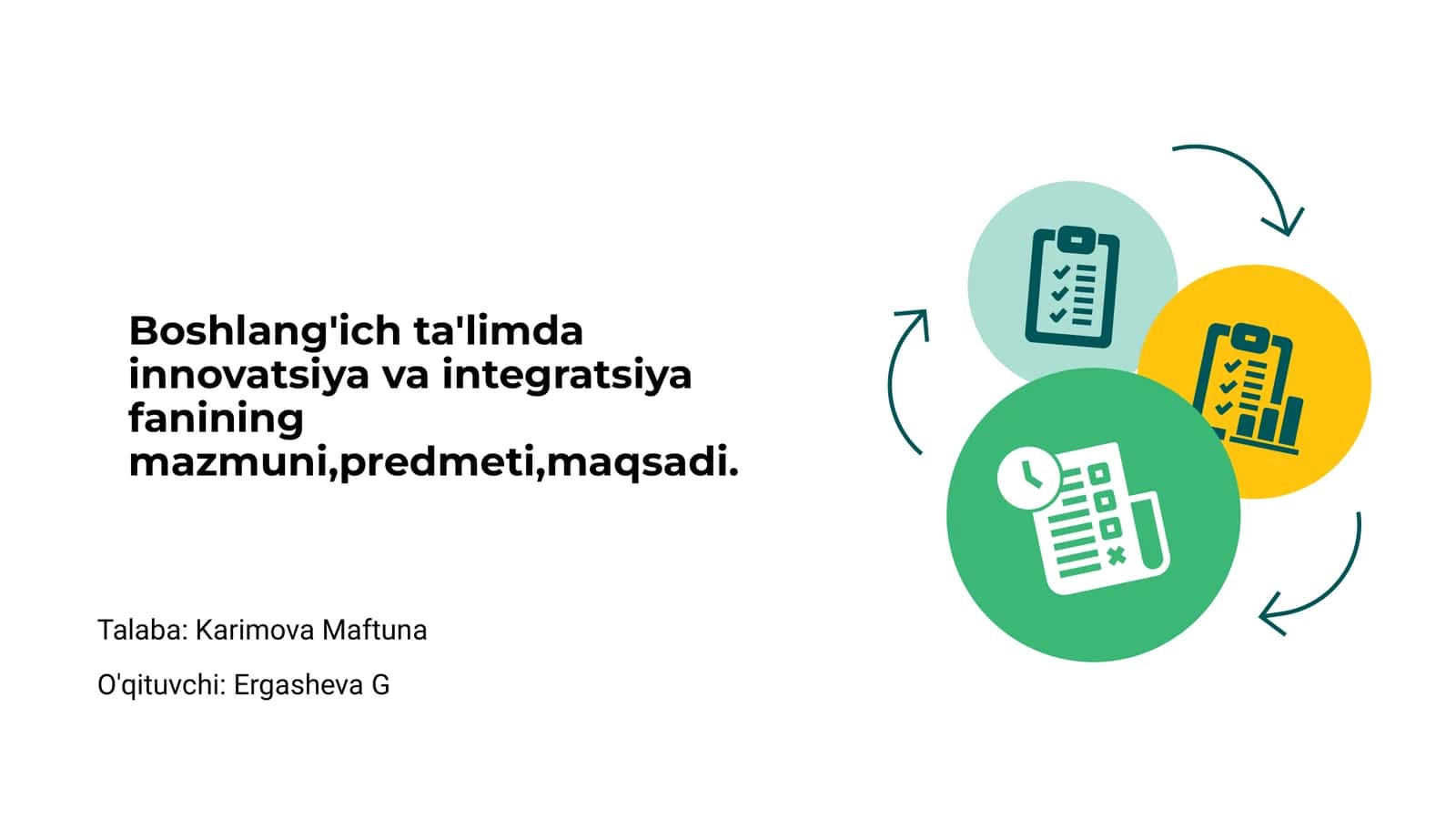 Boshlang'ich ta'limda innovatsiya va integratsiya fanining mazmuni, predmeti, maqsadi 1