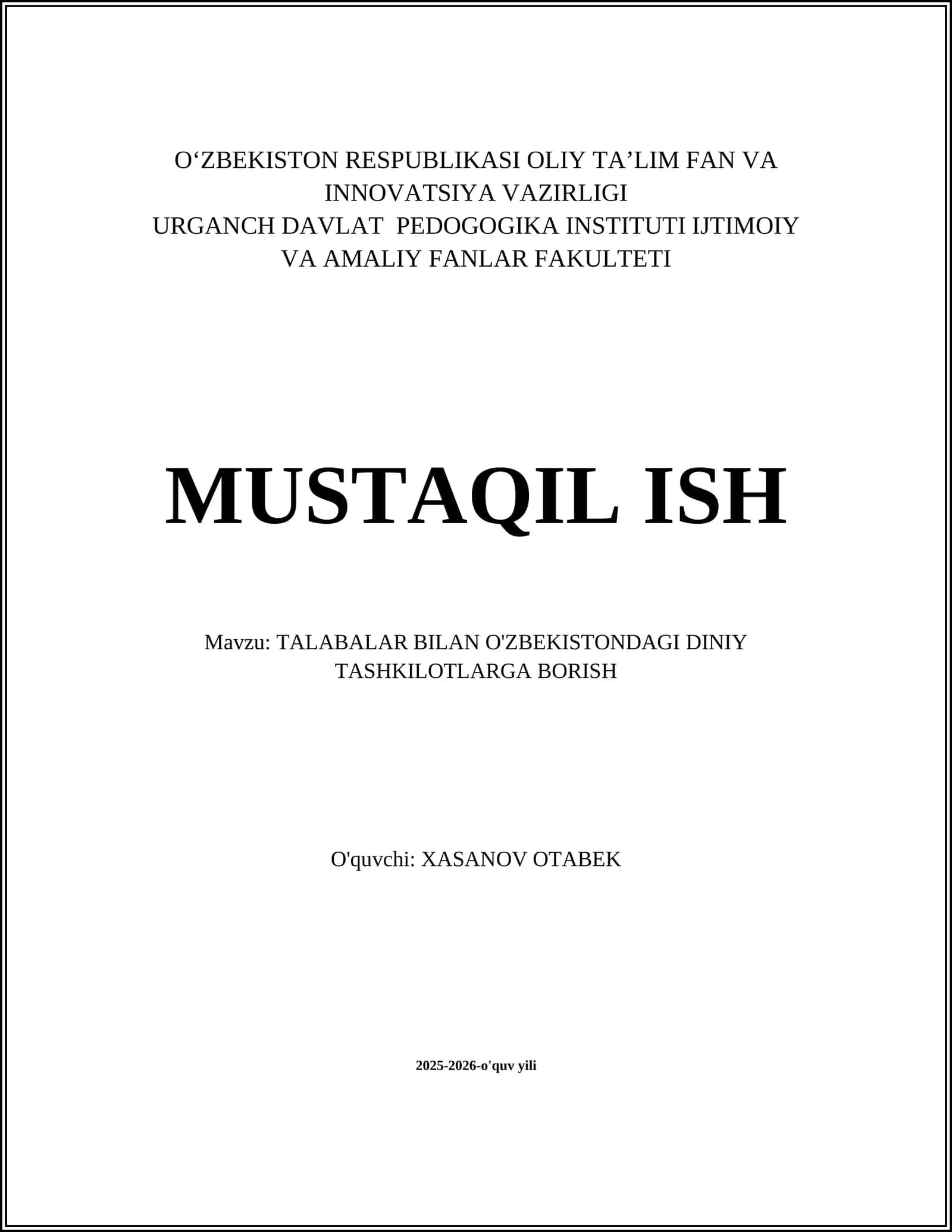 TALABALAR BILAN O'ZBEKISTONDAGI DINIY TASHKILOTLARGA BORISH 1
