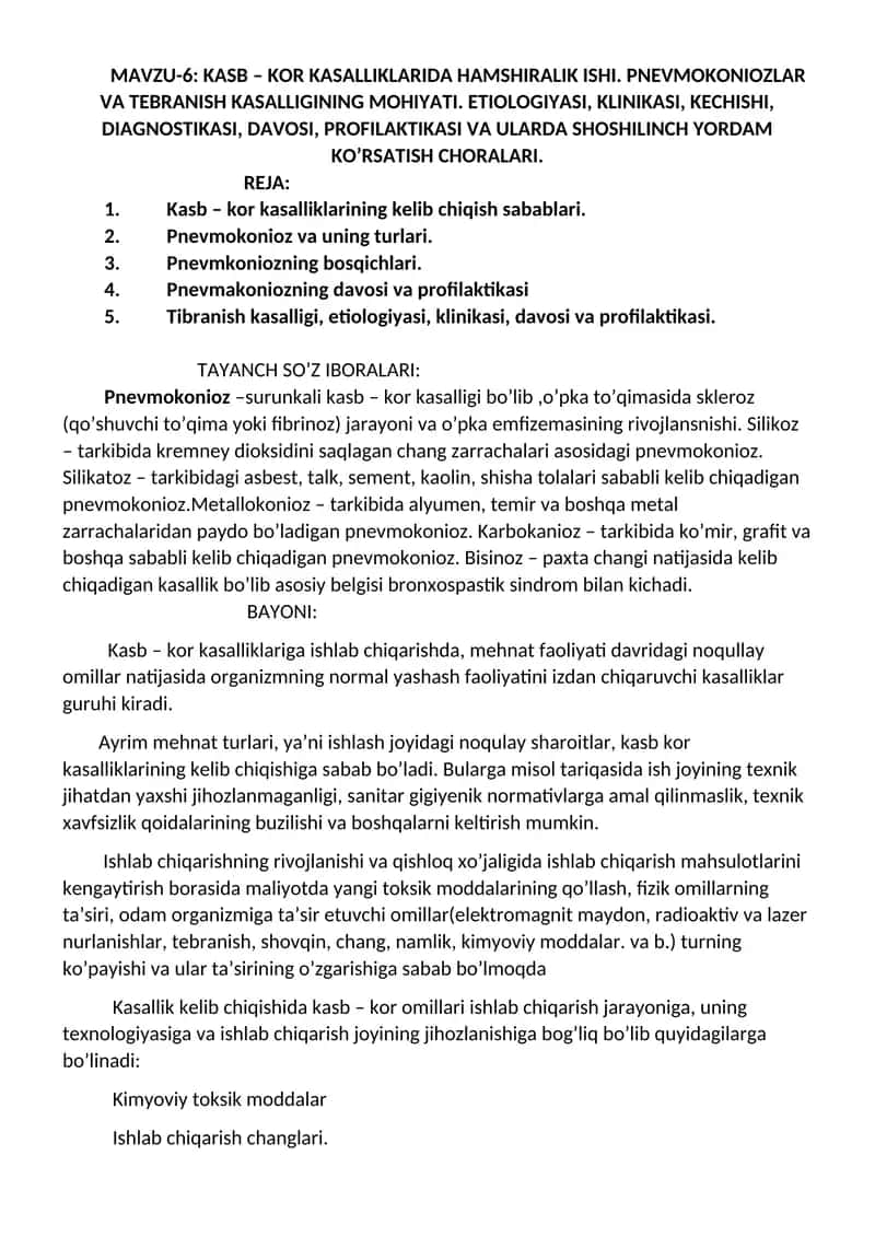 MAVZU-6: KASB – KOR KASALLIKLARIDA HAMSHIRALIK ISHI 1