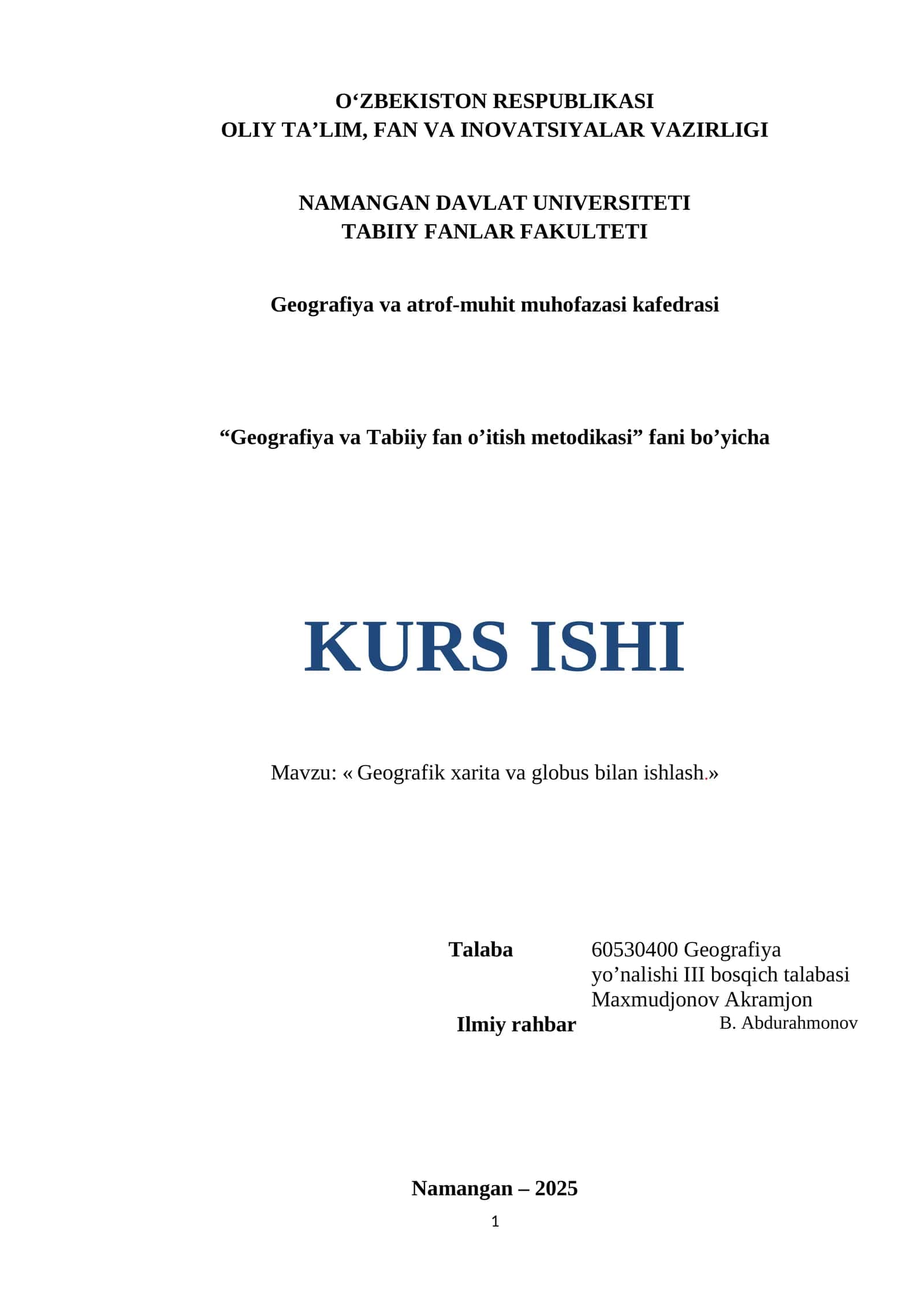 Geografik xarita va globus bilan ishlash 1