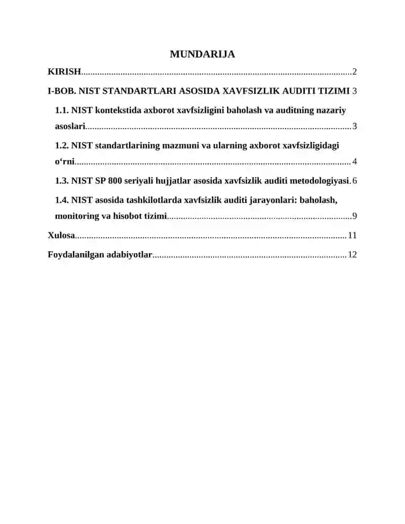 NIST Standartlari Asosida Xavfsizlik Auditi Tizimi
