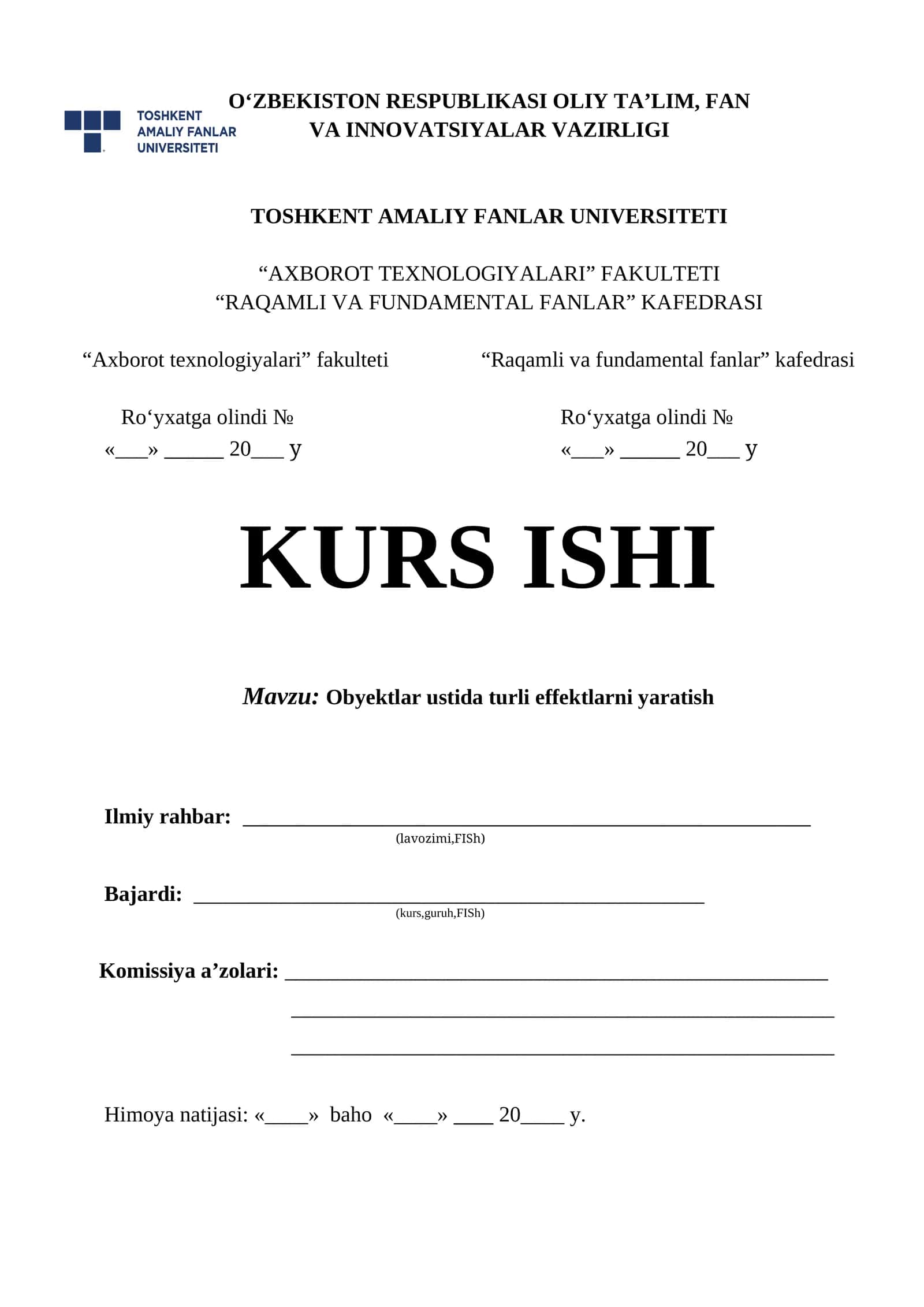 Obyektlar ustida turli effektlarni yaratish 1