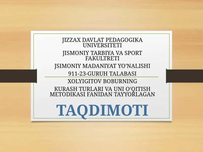 Kurash Turlari va Uni O‘qitish Metodikasi 1