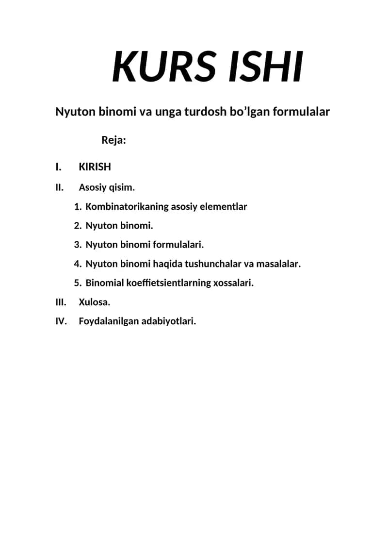 Nyuton binomi va unga turdosh bo’lgan formulalar 1
