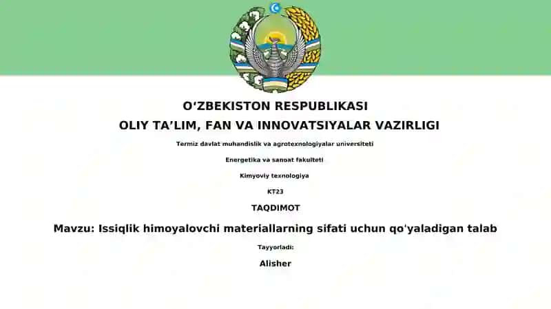 Issiqlik himoyalovchi materiallar 1