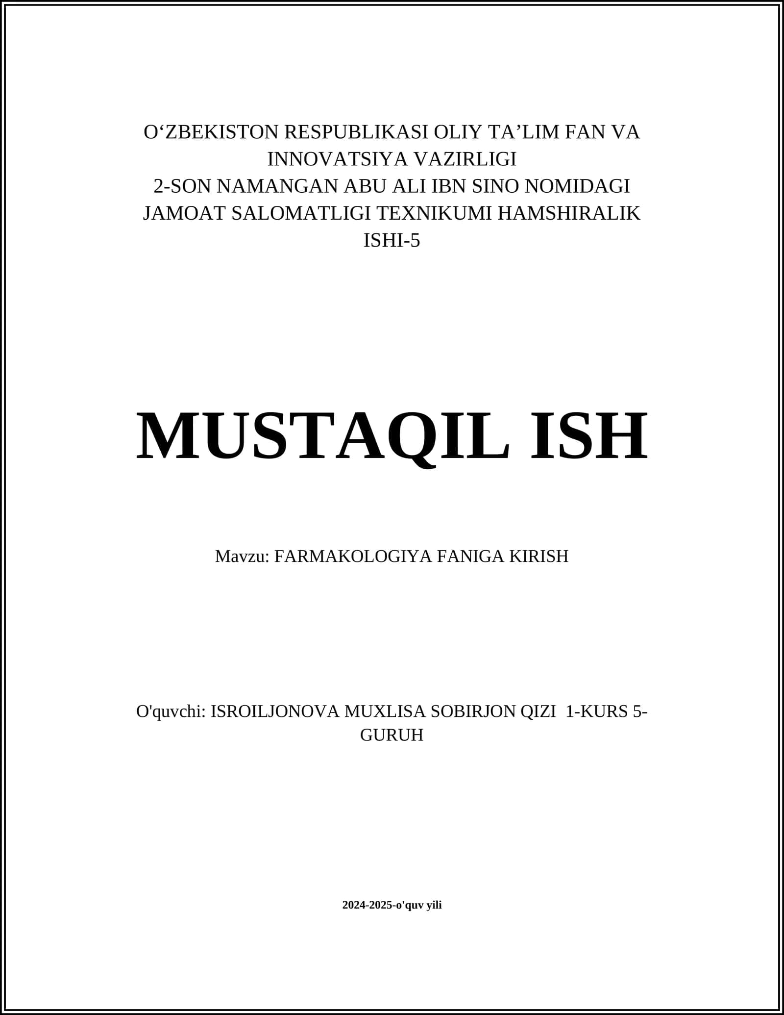 FARMAKOLOGIYA FANIGA KIRISH 1