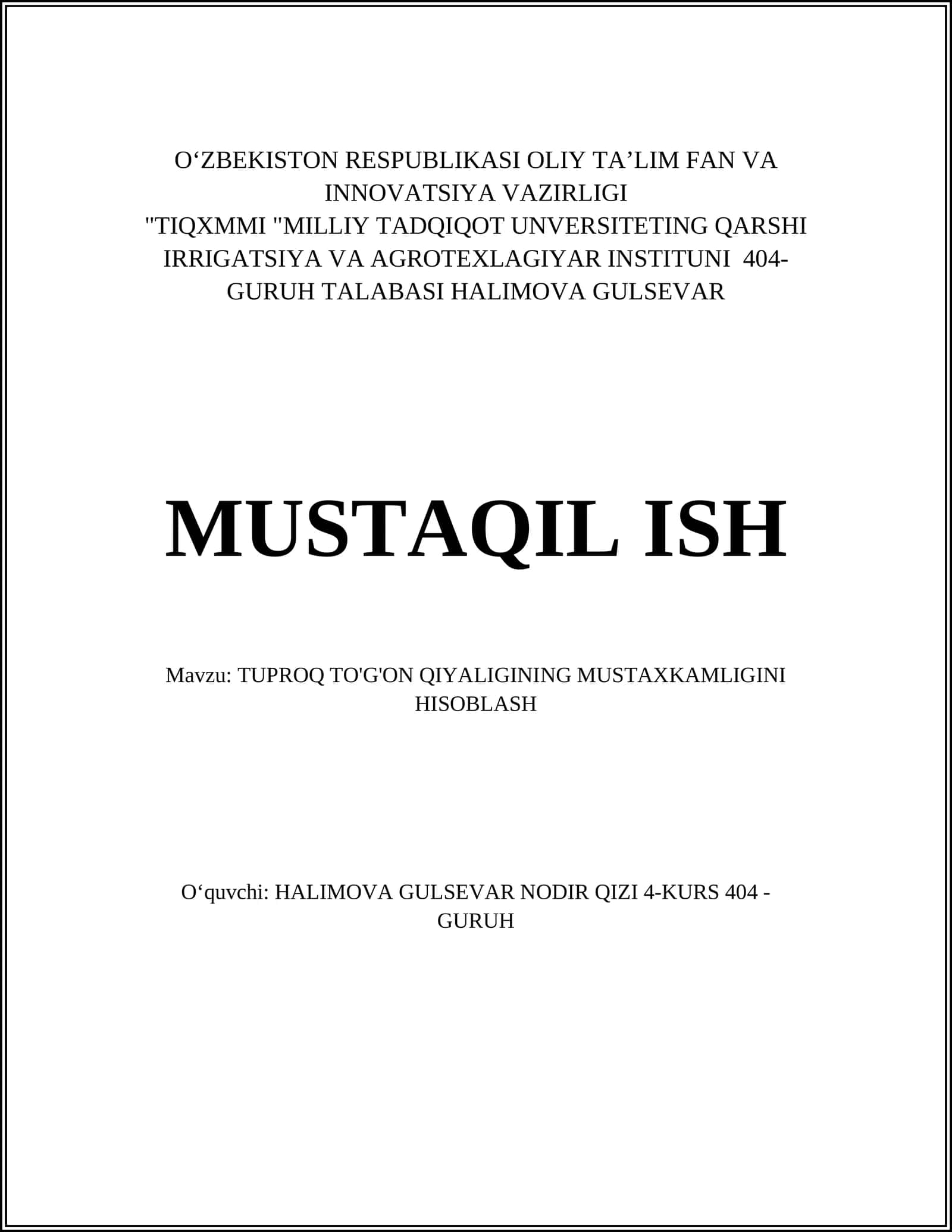 Tayanch tuproq fizik-mexanik xususiyatlari 1