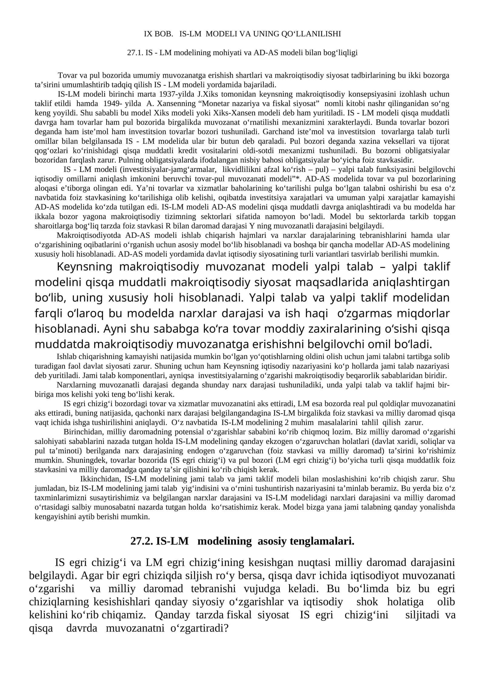 IS - LM modelining mohiyati va AD-AS modeli bilan bogʻliqligi 1