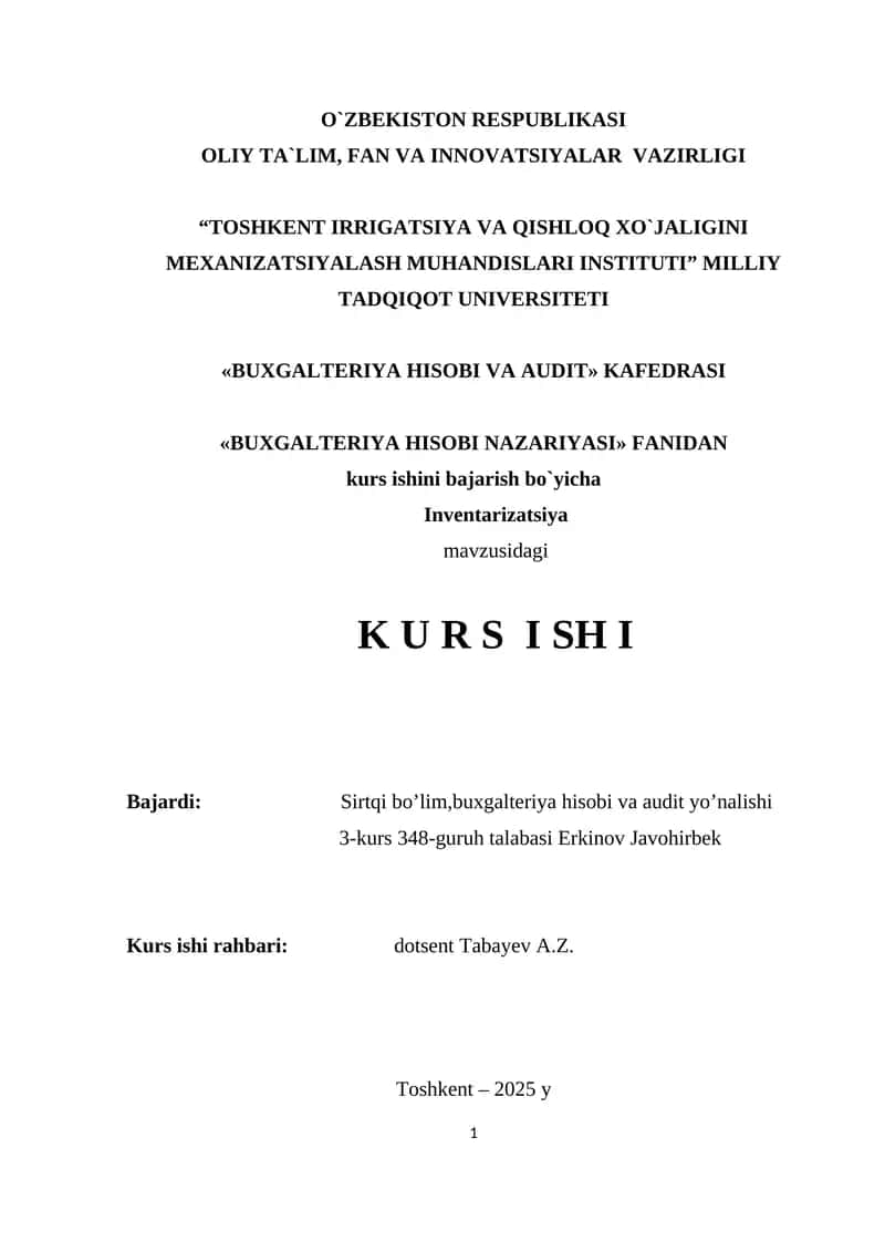 BAJARDI: INVENTARIZATSIYA HAQIDA TUSHUNCHA 1