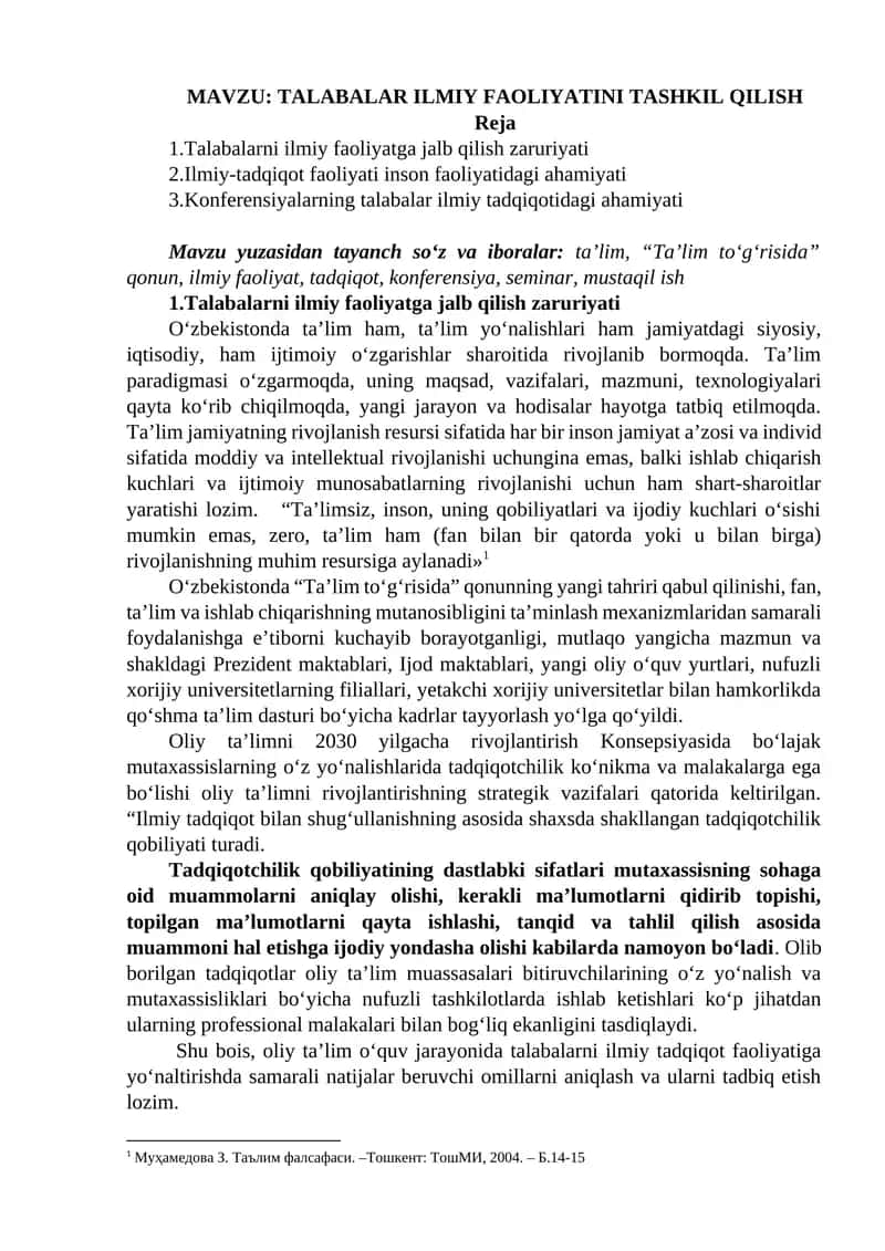 TALABALAR ILMIY FAOLIYATINI TASHKIL QILISH 1