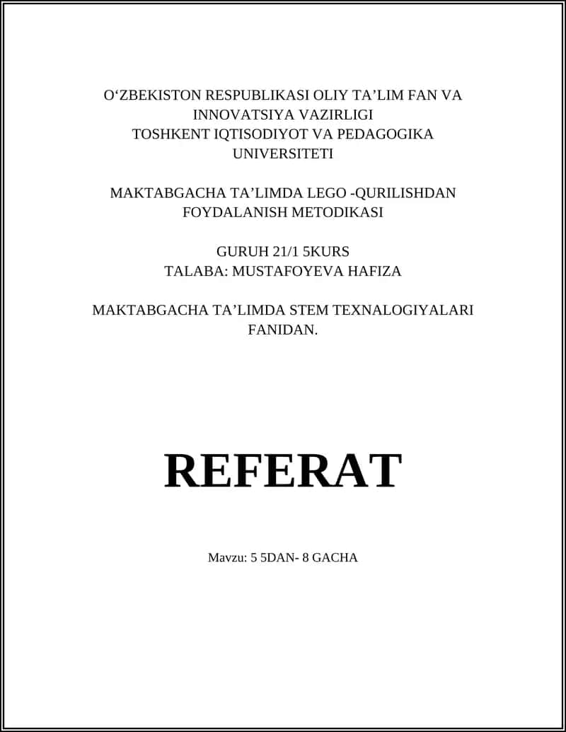MAKTABGACHA TA’LIMDA LEGO -QURILISHDAN FOYDALANISH METODIKASI 1