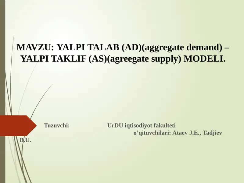 Yalpi Talab – Yalpi Taklif MODEL 1