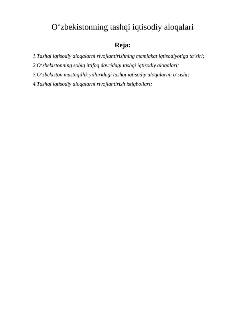 O‘zbekistonning tashqi iqtisodiy aloqalari 1