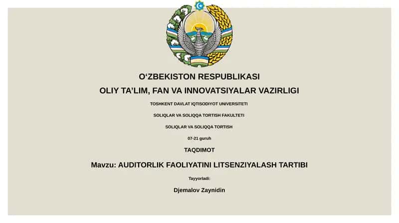 AUDITORLIK FAOLIYATINI LITSENZIYALASH TARTIBI 1