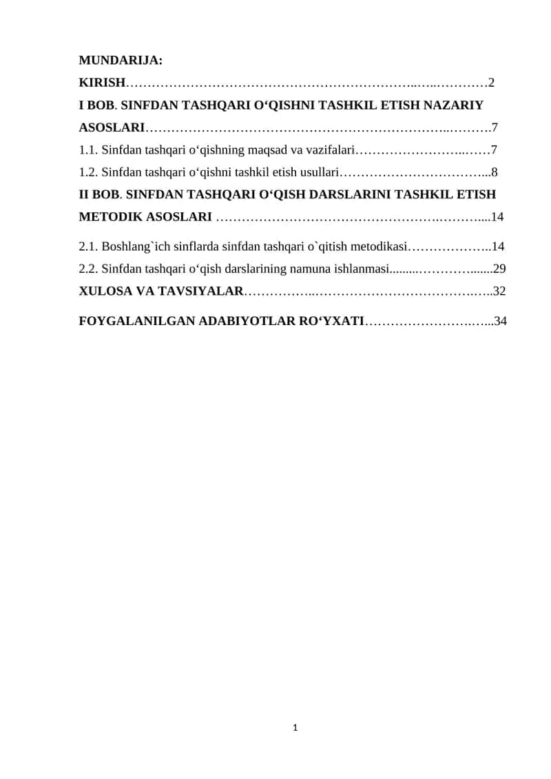 Sinfdan tashqari o‘qishni tashkil etish 1