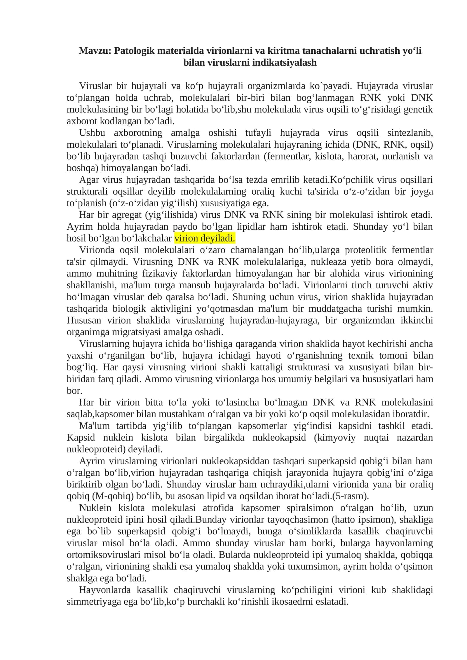 Patologik materialda virionlarni va kiritma tanachalarni uchratish yo‘li bilan viruslarni indikatsiyalash 1