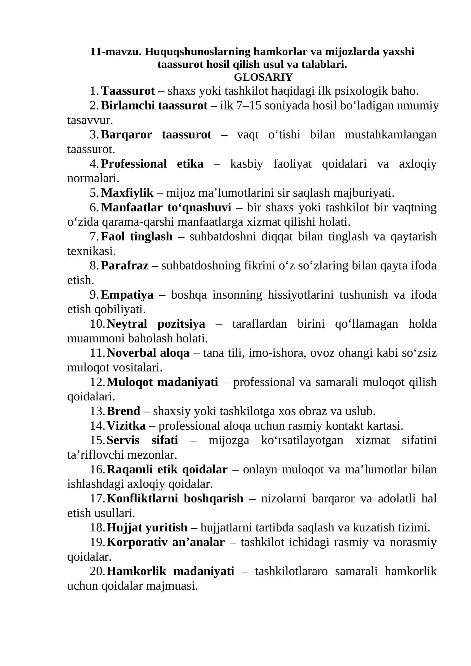 Huquqshunoslarning hamkorlar va mijozlarda yaxshi taassurot hosil qilish usul va talablari 1