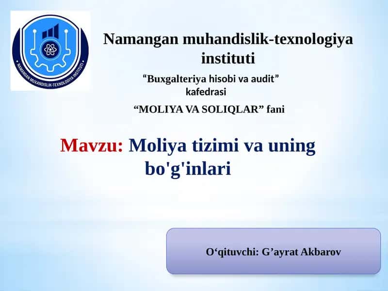 Moliyat izimi va uning bo'g'inlari 1