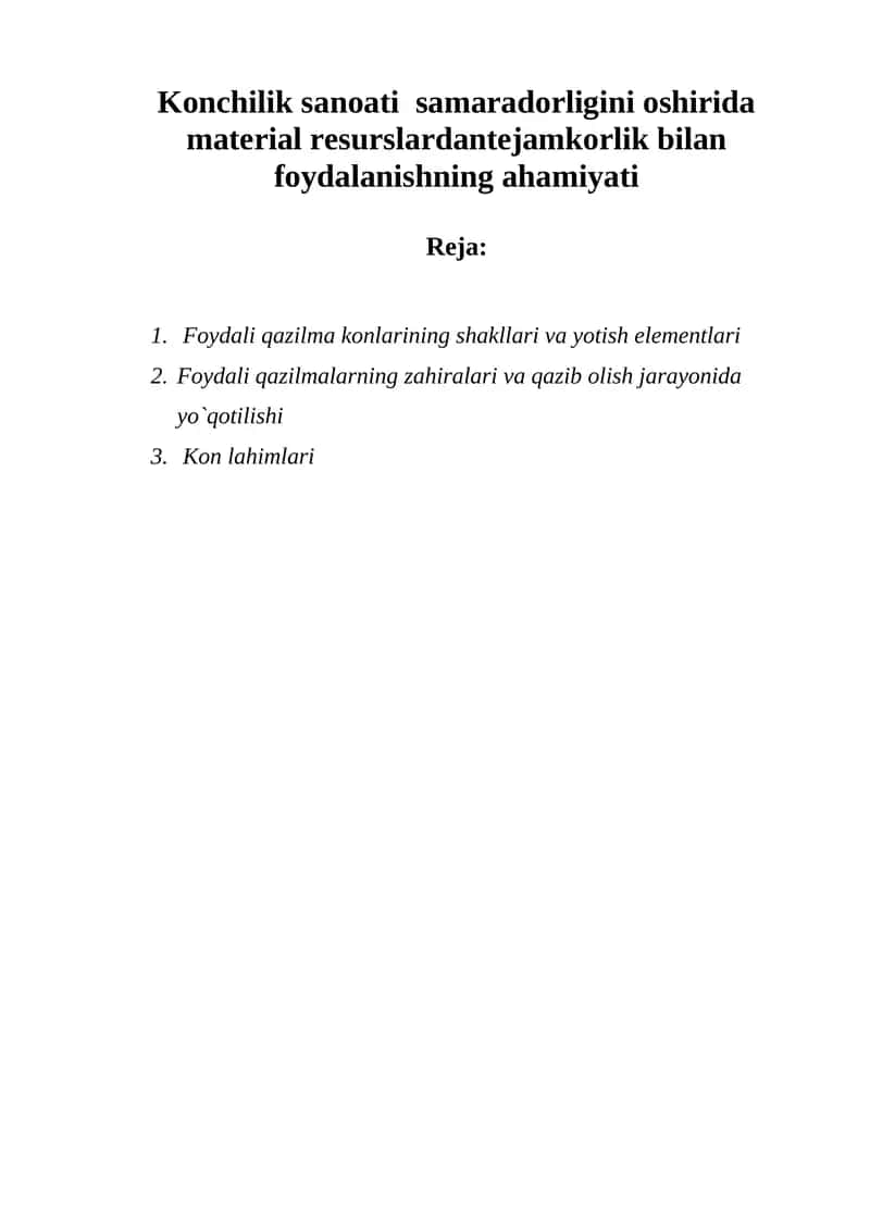 Foydali qazilma konlarining shakllari va yotish elementlari 1