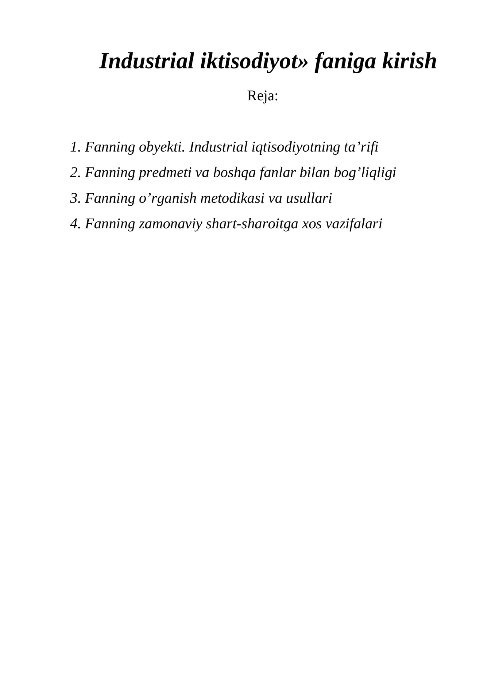 Industrial iqtisodiyot faniga kirish 1