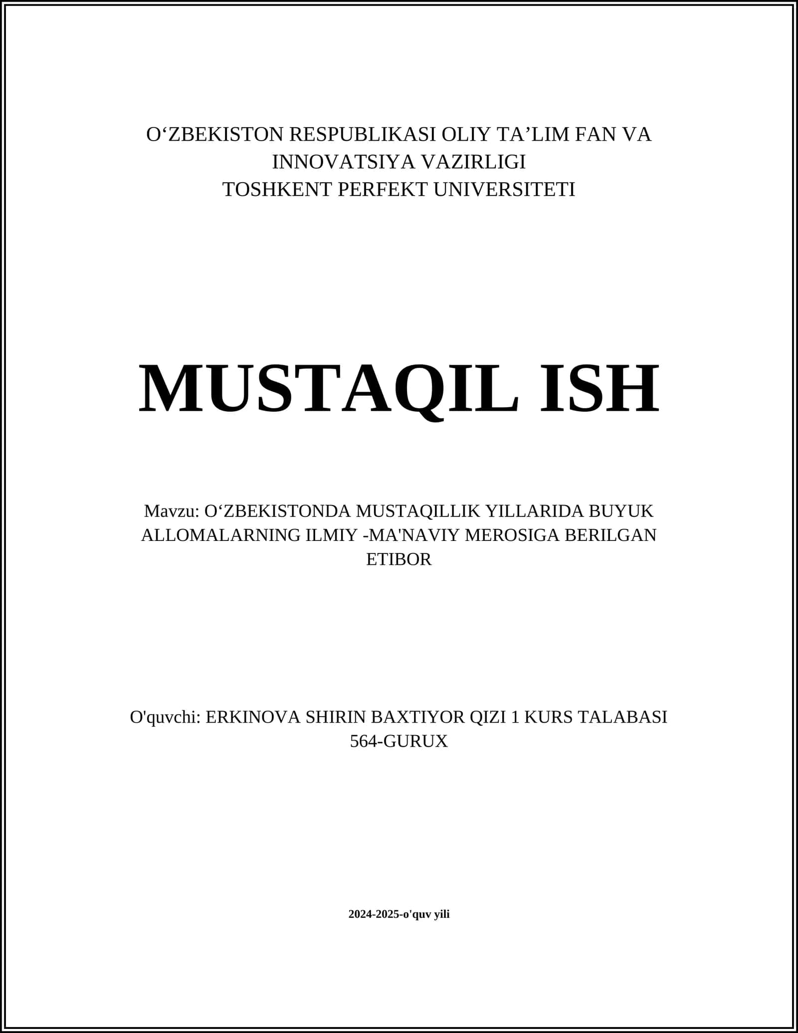 O‘zbekistonda mustaqillik yillarida buyuk allomalar ilmiy -ma'nviy merosiga berilgan etibor 1