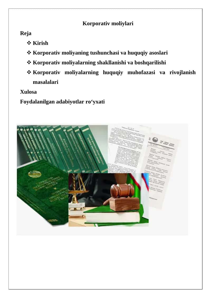 Korporativ moliyalari 1