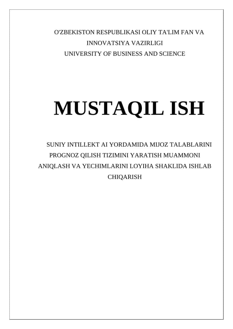 Suniy Intellekt AI Yordamida Mijoz Talablari Prognoz Qilish Tizimini Yaratish 1